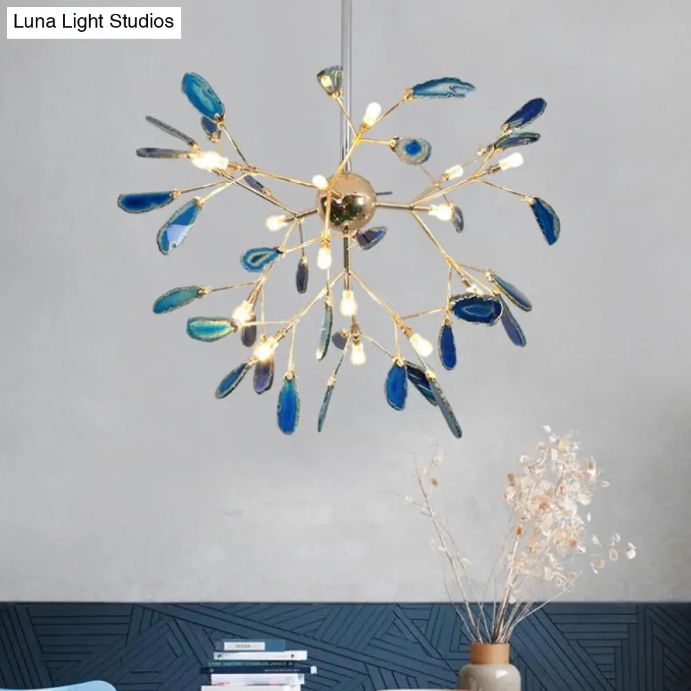 Firefly Agate Ceiling Pendant Lamp - Modern 4/16-Light Chandelier For Living Room In Blue/Green