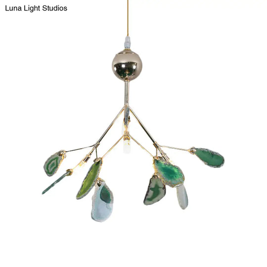 Firefly Agate Ceiling Pendant Lamp - Modern 4/16-Light Chandelier For Living Room In Blue/Green