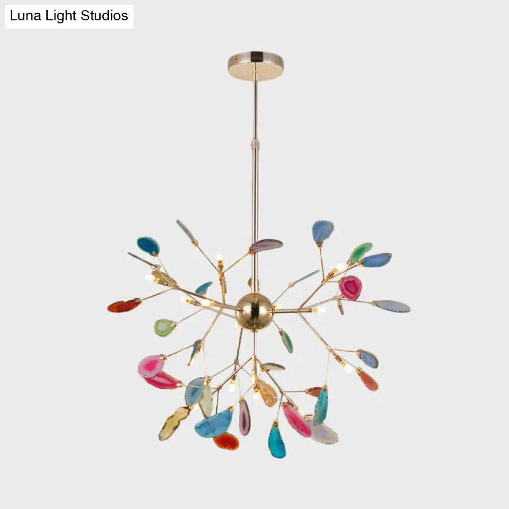 Firefly Agate Ceiling Pendant Lamp - Modern 4/16-Light Chandelier For Living Room In Blue/Green