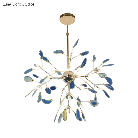 Firefly Agate Ceiling Pendant Lamp - Modern 4/16-Light Chandelier For Living Room In Blue/Green