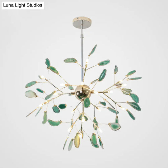 Firefly Agate Ceiling Pendant Lamp - Modern 4/16-Light Chandelier For Living Room In Blue/Green