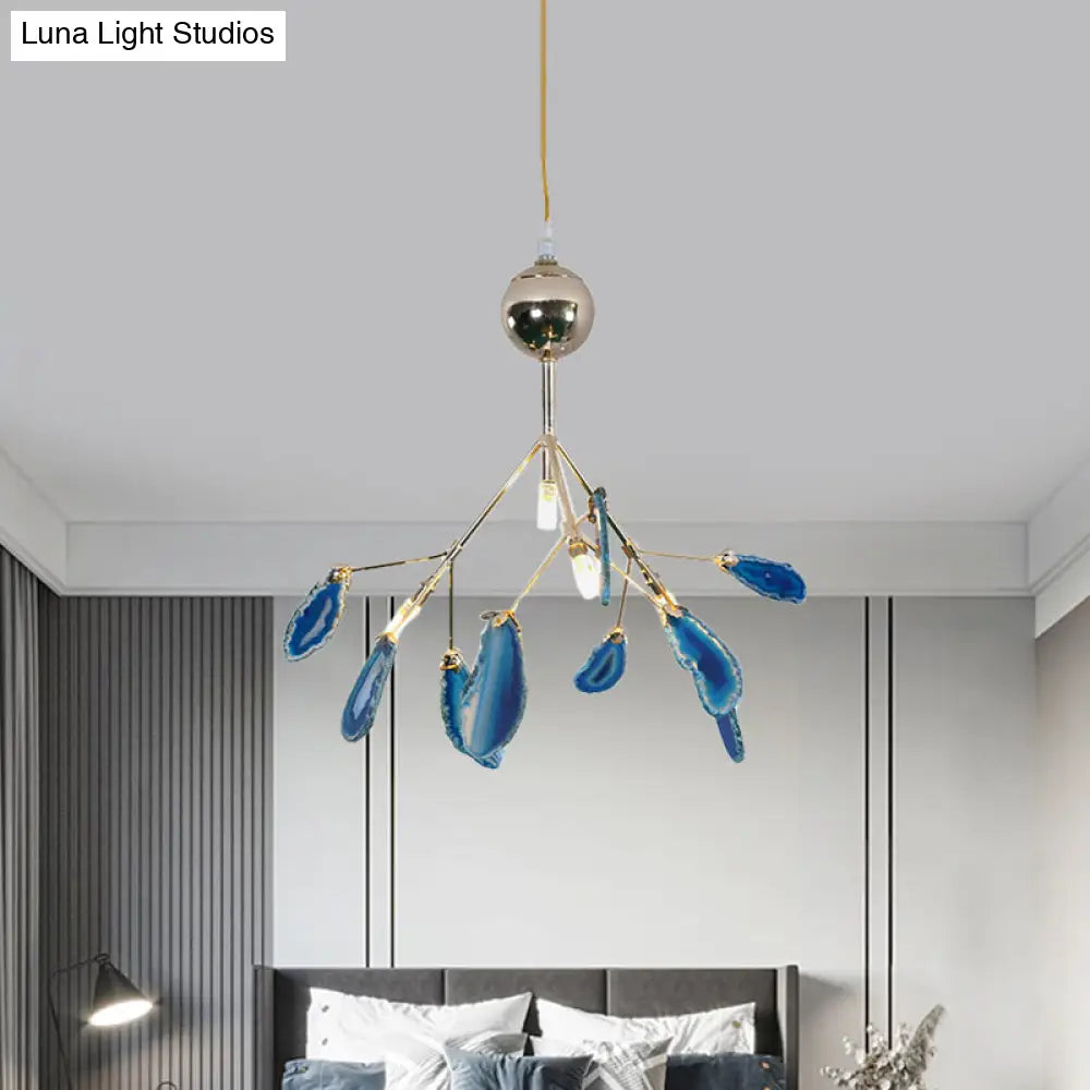 Firefly Agate Ceiling Pendant Lamp - Modern 4/16-Light Chandelier For Living Room In Blue/Green