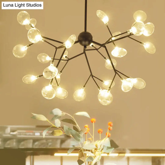 Black Firefly Chandelier: Simplistic Clear Glass Led Pendant Light For Dining Room