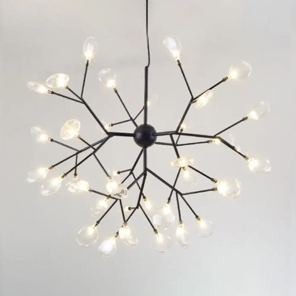 Firefly Chandelier Pendant Light - Clear Glass Dining Room Led Fixture In Black 36 /