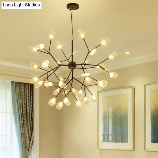 Firefly Chandelier Pendant Light - Clear Glass Dining Room Led Fixture In Black