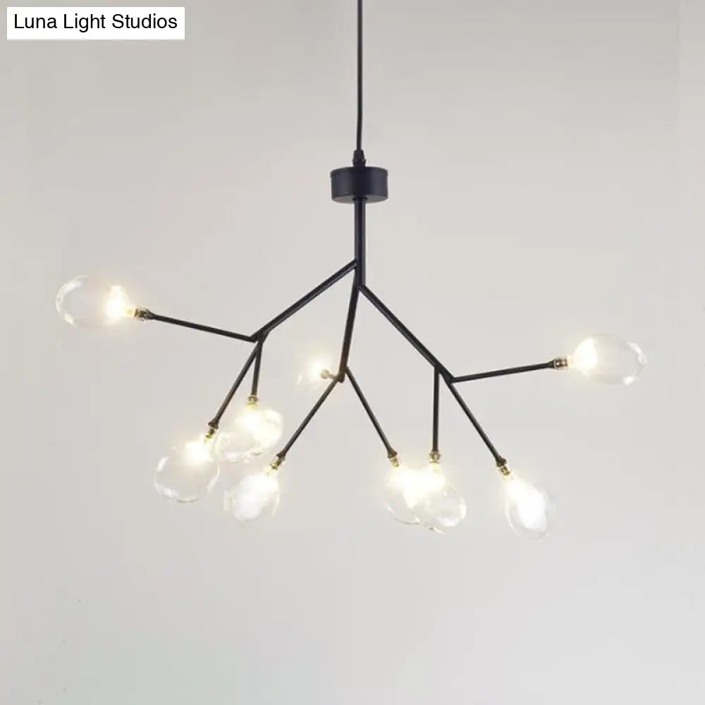 Black Firefly Chandelier: Simplistic Clear Glass Led Pendant Light For Dining Room 9 /