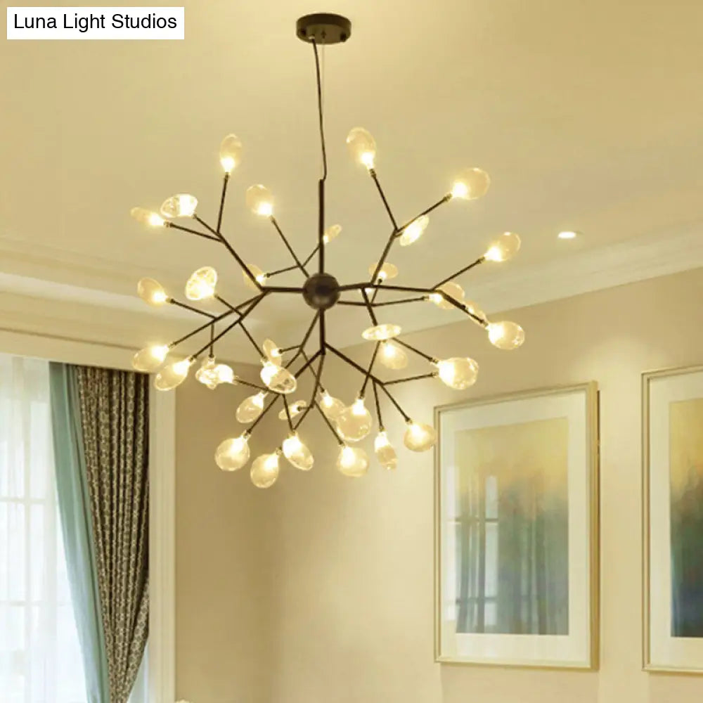 Black Firefly Chandelier: Simplistic Clear Glass Led Pendant Light For Dining Room