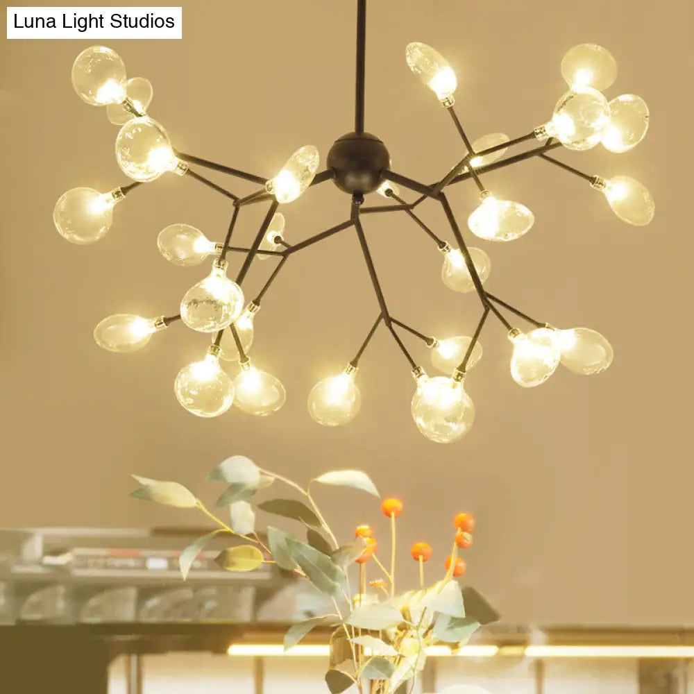 Firefly Chandelier Pendant Light - Clear Glass Dining Room Led Fixture In Black