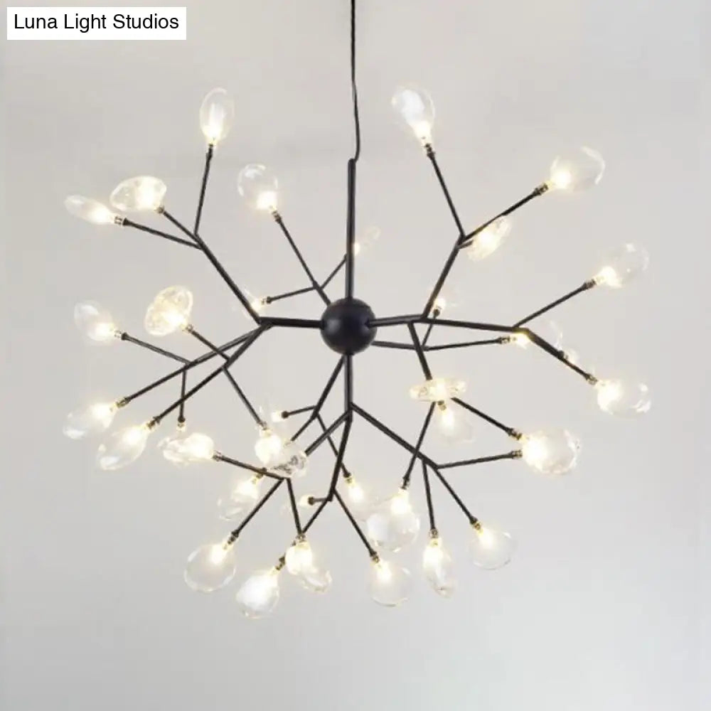 Black Firefly Chandelier: Simplistic Clear Glass Led Pendant Light For Dining Room 36 /