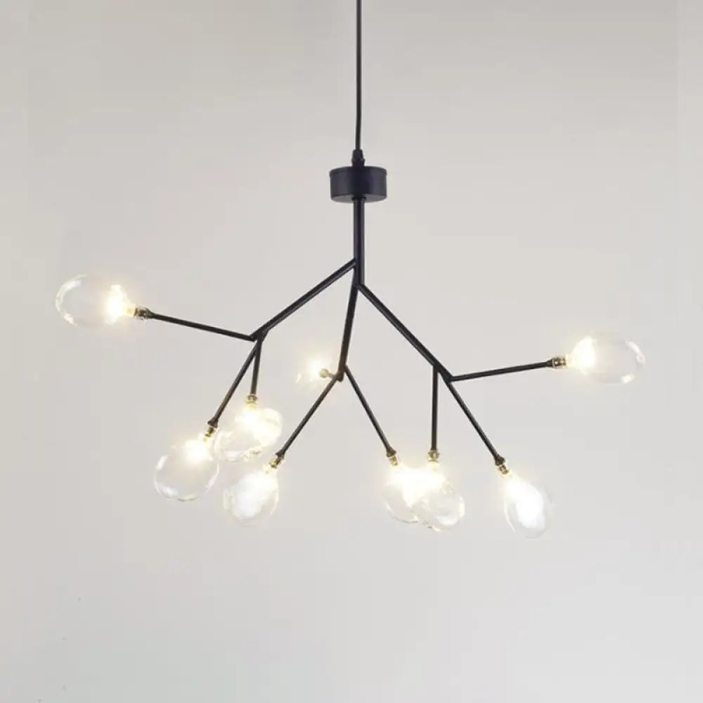 Firefly Chandelier Pendant Light - Clear Glass Dining Room Led Fixture In Black 9 /