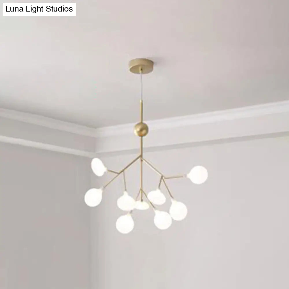 Contemporary Firefly Chandelier With Frosted Acrylic Lampshade For Living Room Ceiling 9 / Gold
