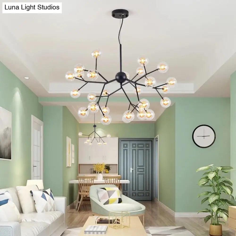 Sleek Glass Firefly Led Suspension Light: Nordic Style Chandelier For Living Room