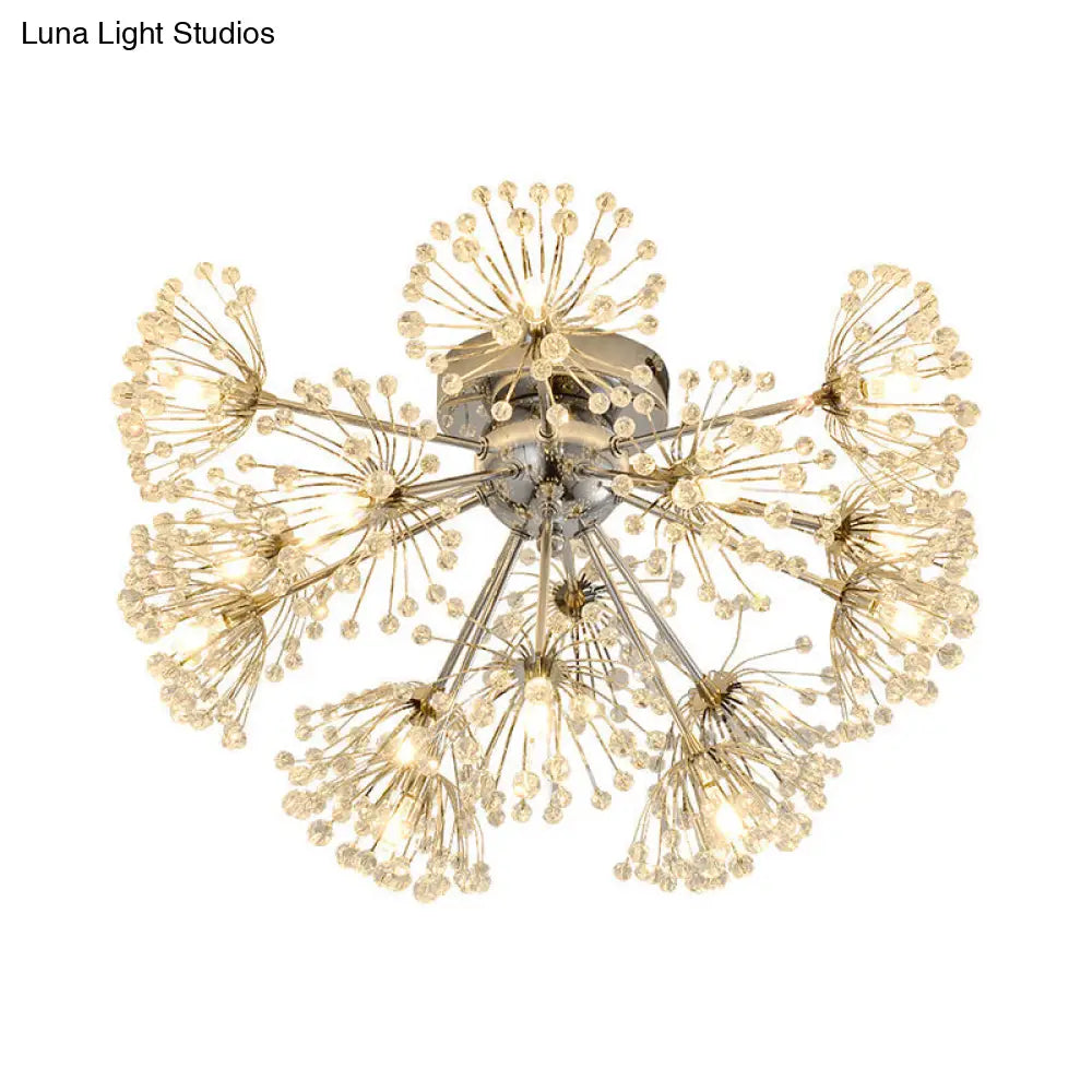 Firework Crystal Bead Ceiling Light - Elegant 9/15-Bulb Chrome Flush Mount For Dinning Room