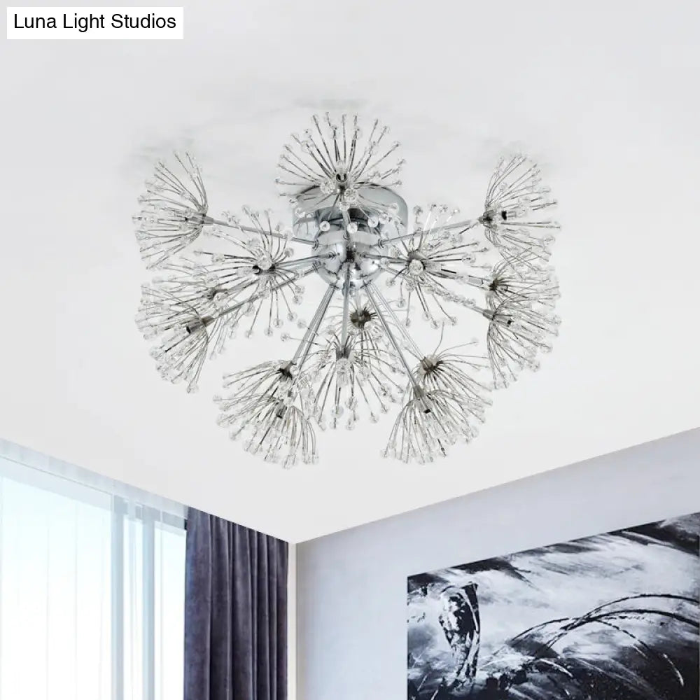 Firework Crystal Bead Ceiling Light - Elegant 9/15-Bulb Chrome Flush Mount For Dinning Room 9 /