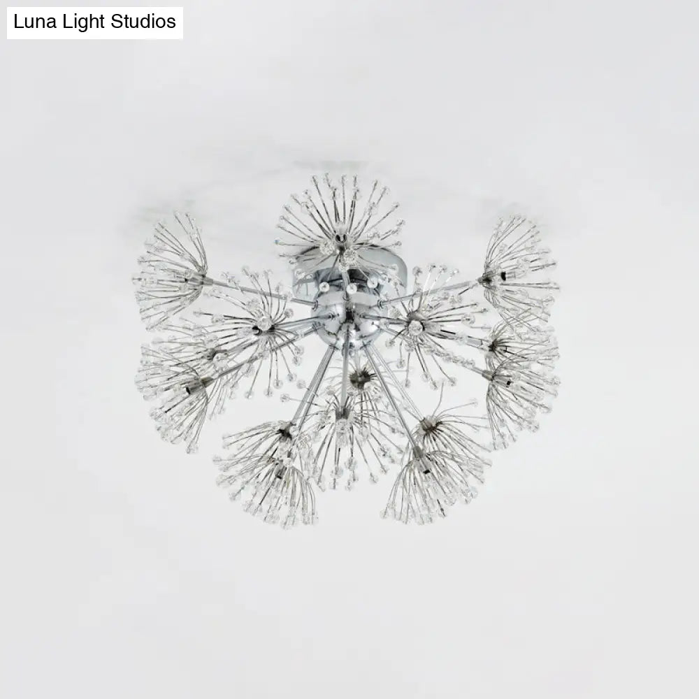 Firework Crystal Bead Ceiling Light - Elegant 9/15 - Bulb Chrome Flush Mount For Dinning Room