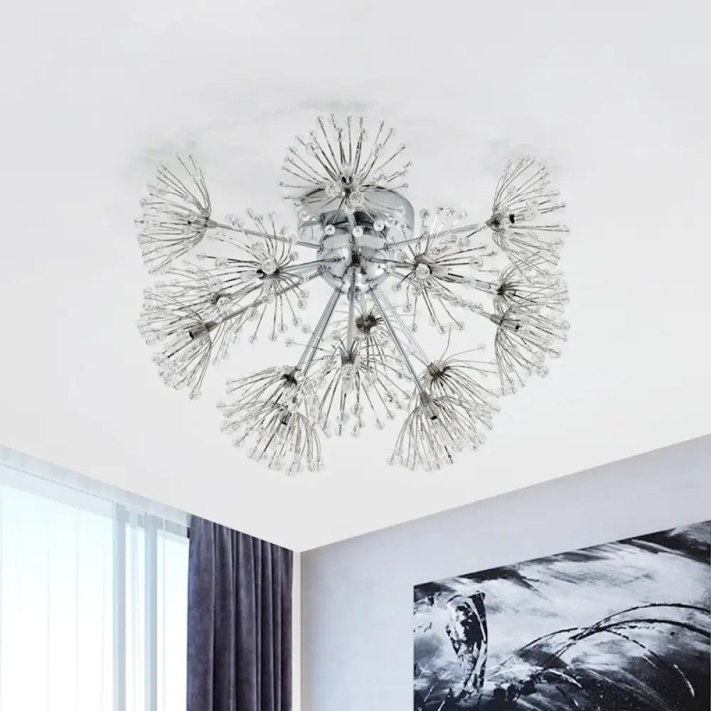 Firework Crystal Bead Ceiling Light - Elegant 9/15 - Bulb Chrome Flush Mount For Dinning Room 9 /