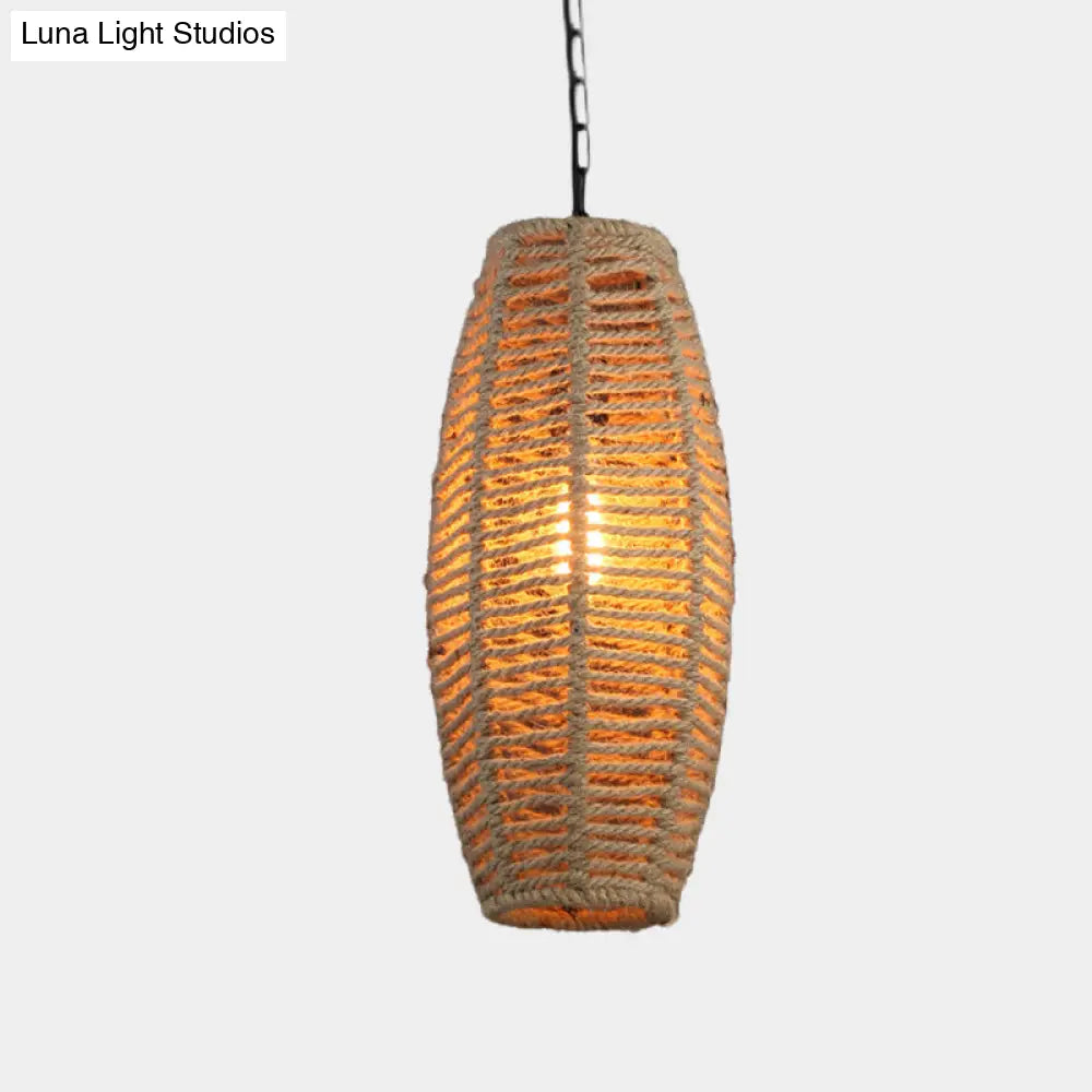 Fish-Basket Rope Pendant Lamp In Beige - Countryside 1-Light Hanging Fixture