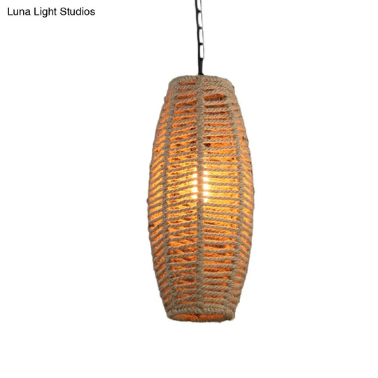 Fish-Basket Rope Pendant Lamp In Beige - Countryside 1-Light Hanging Fixture