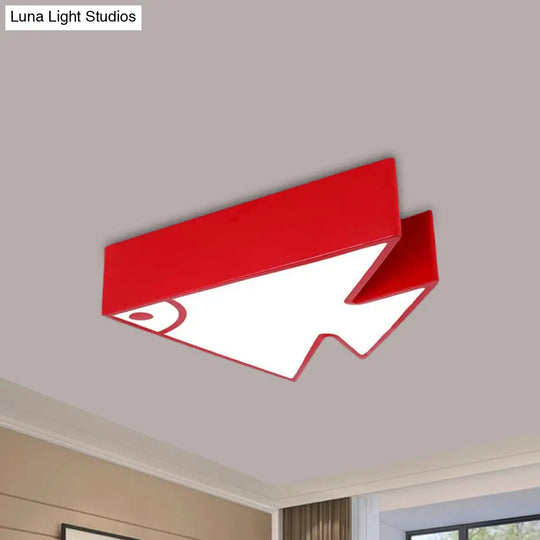 Fish Led Ceiling Lamp For Kids - Acrylic Flush Mount Light In Red/Green/Blue Red
