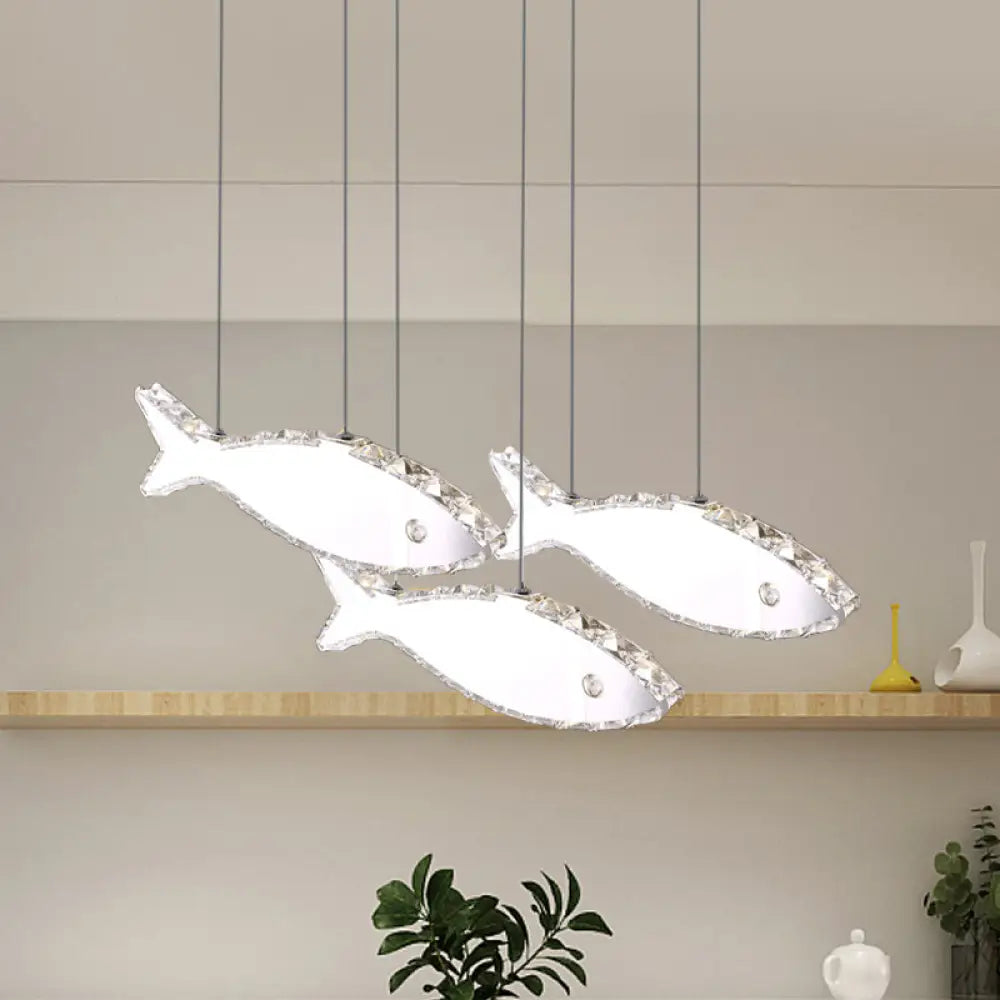 Fish Multi Pendant Crystal Hanging Lamp Kit- Stainless Steel Warm/White Light 3 / Stainless-Steel