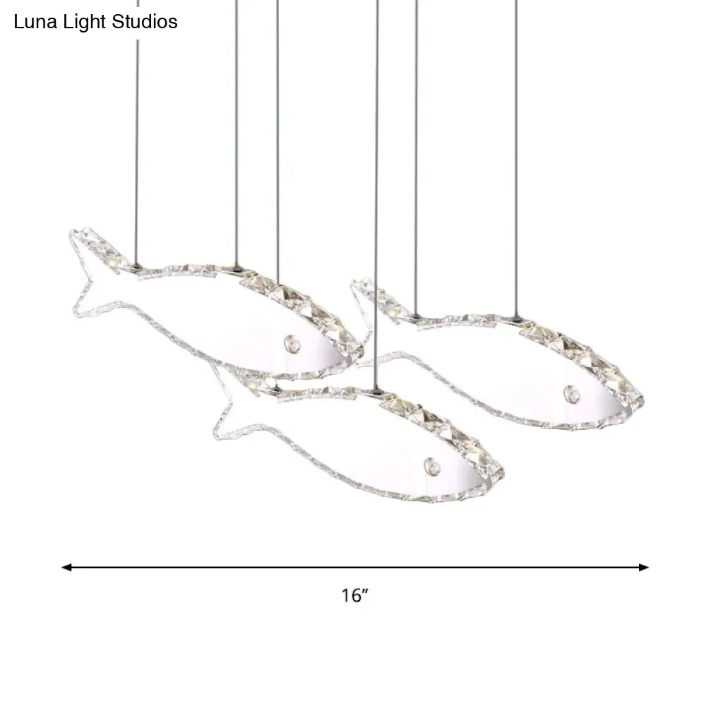 Stainless-Steel Fish Pendant Lamp With 3/6 Crystal Heads And Warm/White Light For Bedroom