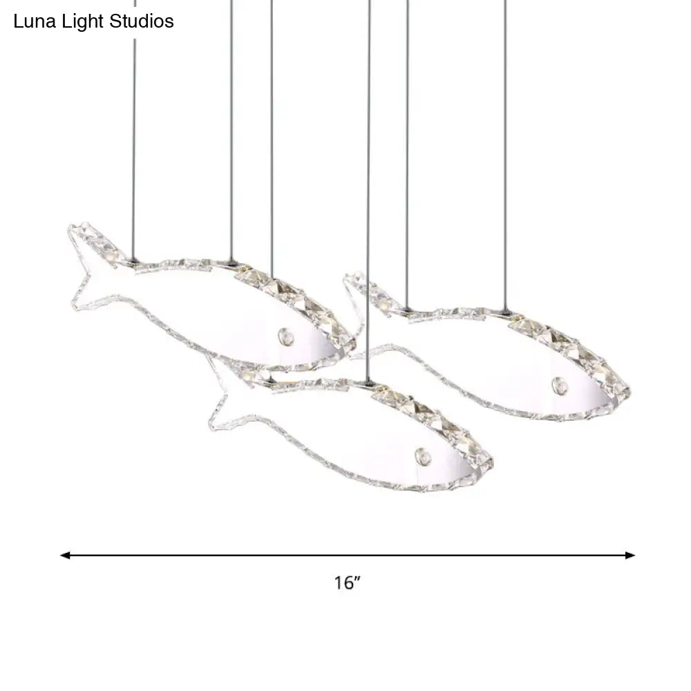 Fish Multi Pendant Crystal Hanging Lamp Kit- Stainless Steel Warm/White Light