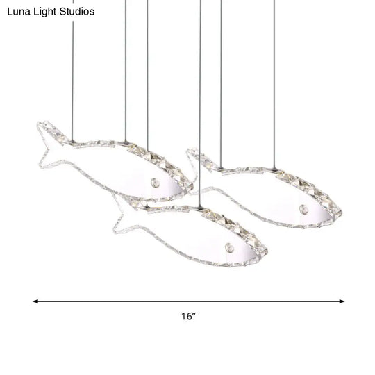 Fish Multi Pendant Crystal Hanging Lamp Kit- Stainless Steel Warm/White Light