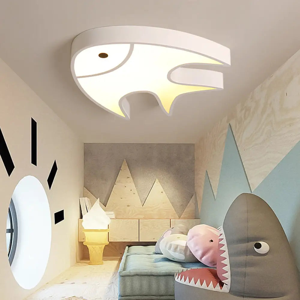 Fish Shaped Ceiling Light For Kids’ Room - White Metal & Acrylic Ideal Kindergarten /