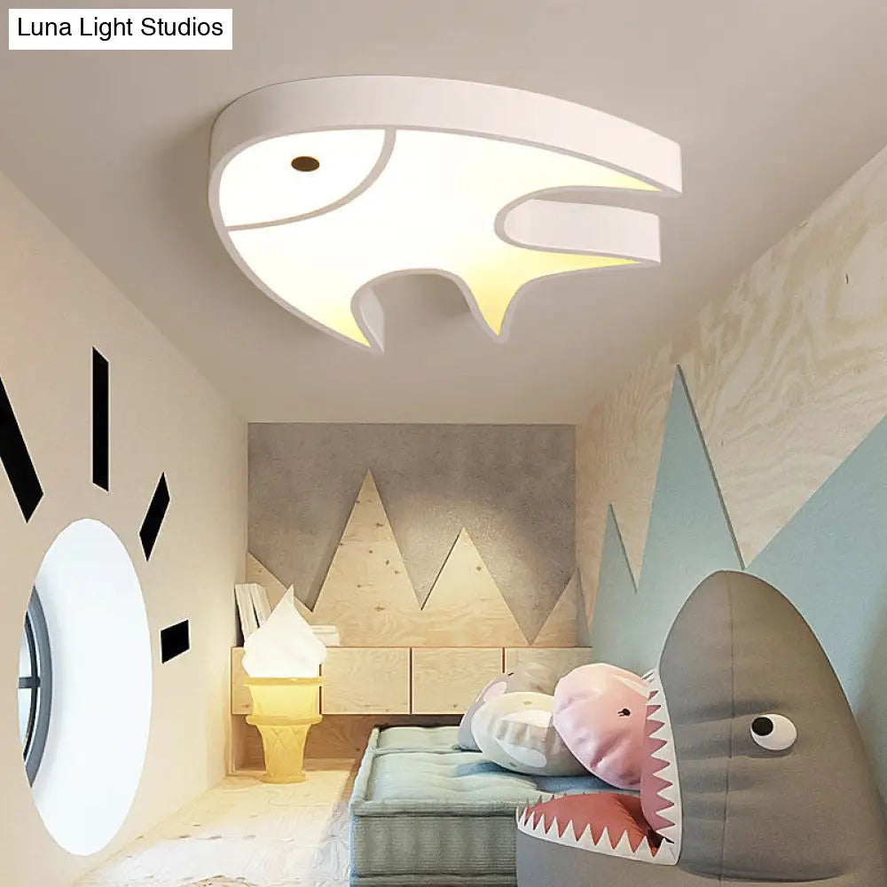 Fish Shaped Ceiling Light For Kids Room - White Metal & Acrylic Ideal Kindergarten /