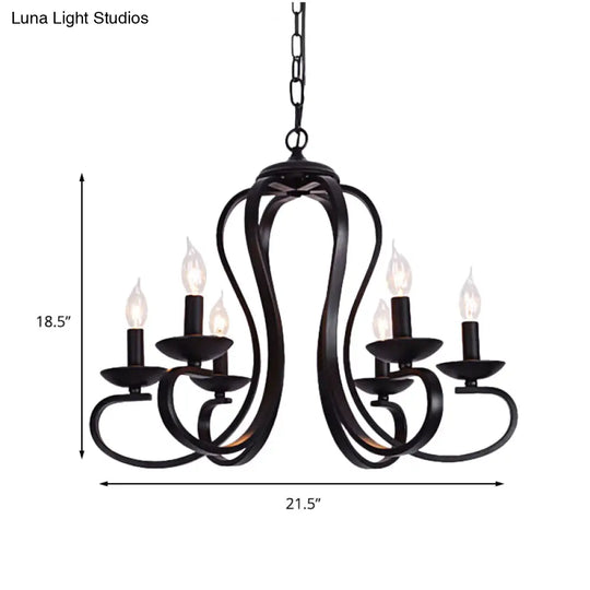 Flameless Industrial Candle Ceiling Lamp - 3/5 Bulb Metallic Hanging Light In Black For Living Room