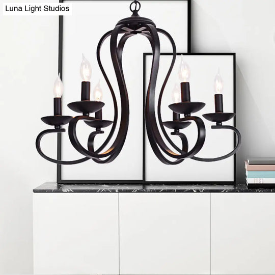 Flameless Industrial Candle Ceiling Lamp - 3/5 Bulb Metallic Hanging Light In Black For Living Room