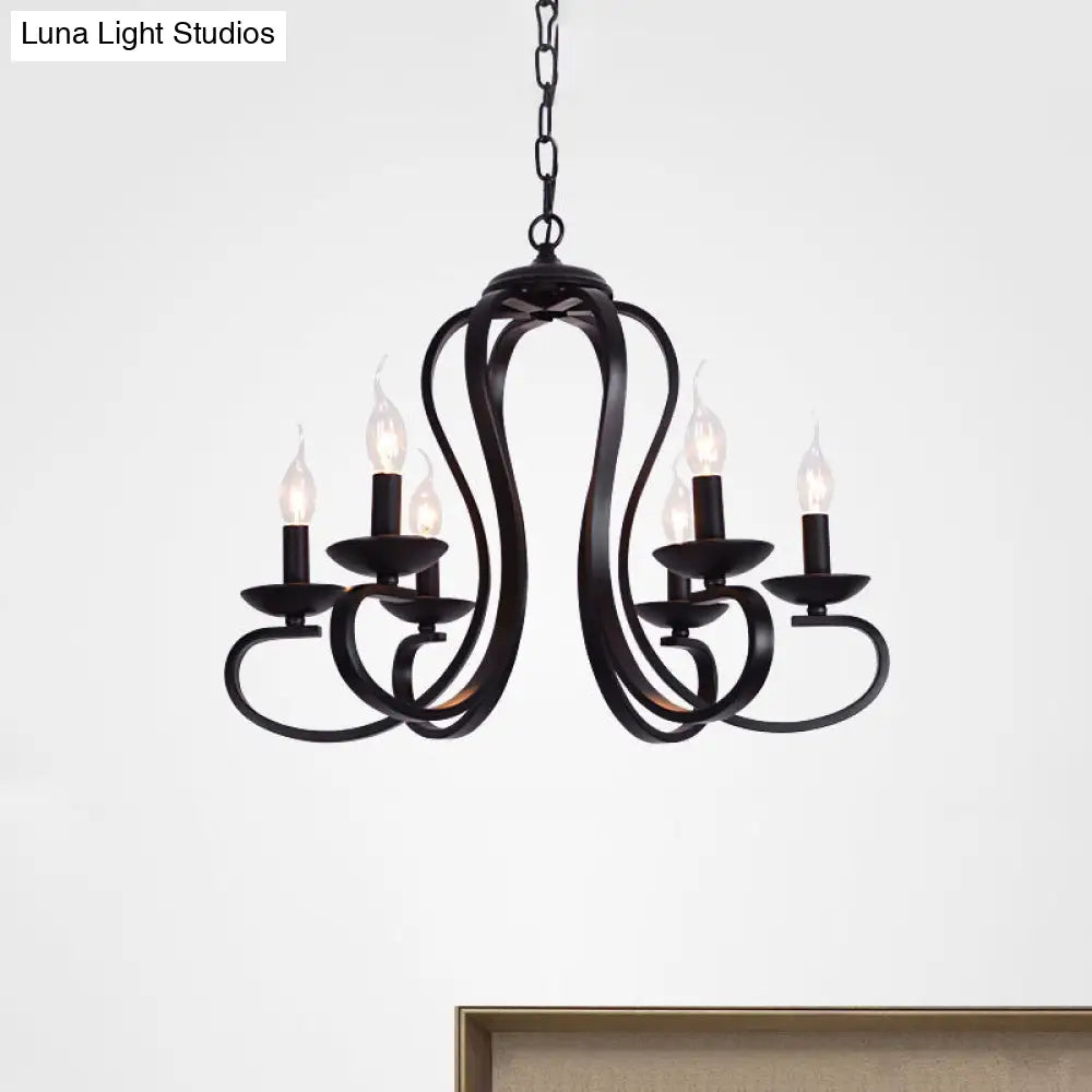 Flameless Industrial Candle Ceiling Lamp - 3/5 Bulb Metallic Hanging Light In Black For Living Room