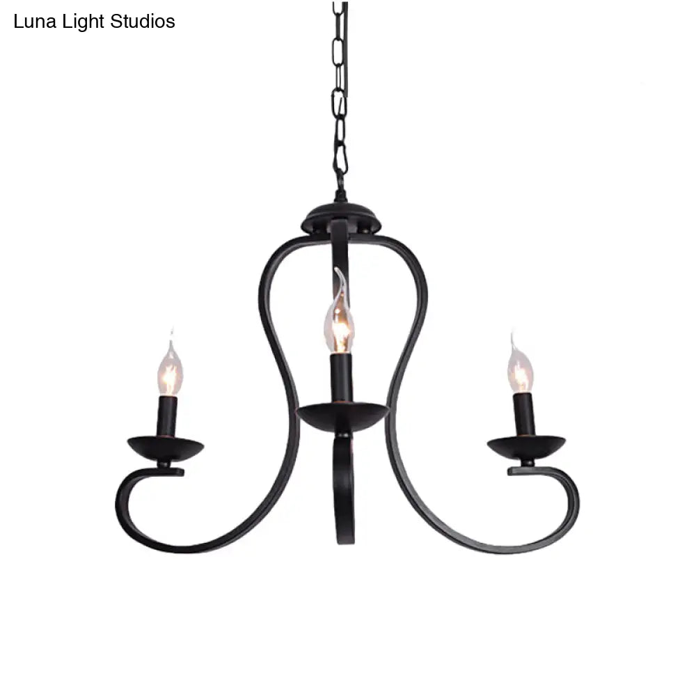 Flameless Industrial Candle Ceiling Lamp - 3/5 Bulb Metallic Hanging Light In Black For Living Room