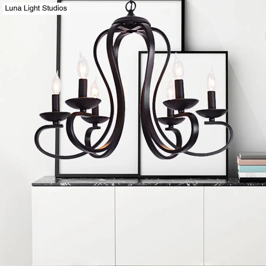 Flameless Candle Ceiling Lamp With Metallic Hanging Design - 3/5 Bulbs Black Ideal For Living Room