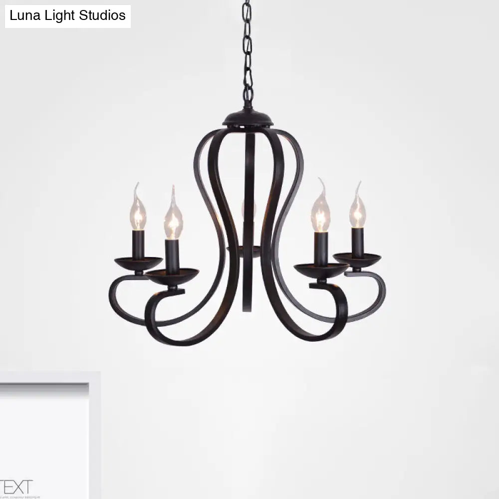 Flameless Candle Ceiling Lamp With Metallic Hanging Design - 3/5 Bulbs Black Ideal For Living Room