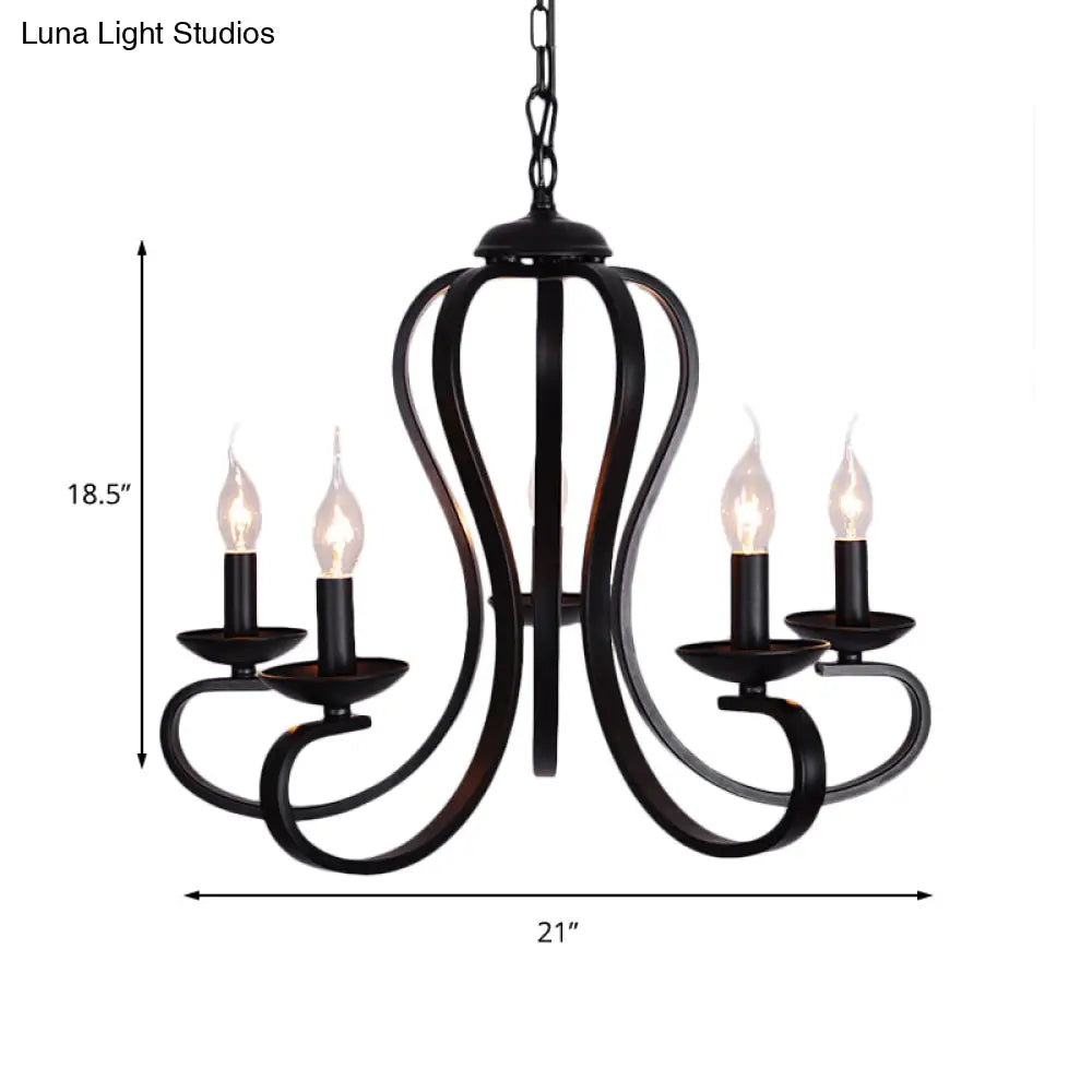 Flameless Industrial Candle Ceiling Lamp - 3/5 Bulb Metallic Hanging Light In Black For Living Room