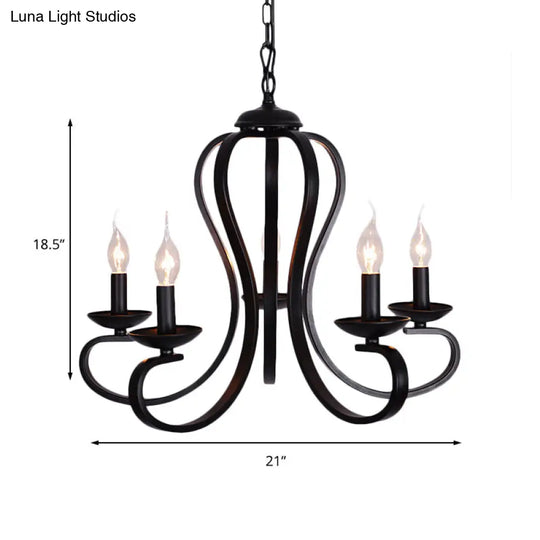 Flameless Candle Ceiling Lamp With Metallic Hanging Design - 3/5 Bulbs Black Ideal For Living Room