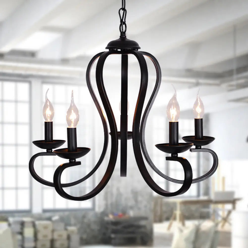 Flameless Industrial Candle Ceiling Lamp - 3/5 Bulb Metallic Hanging Light In Black For Living Room