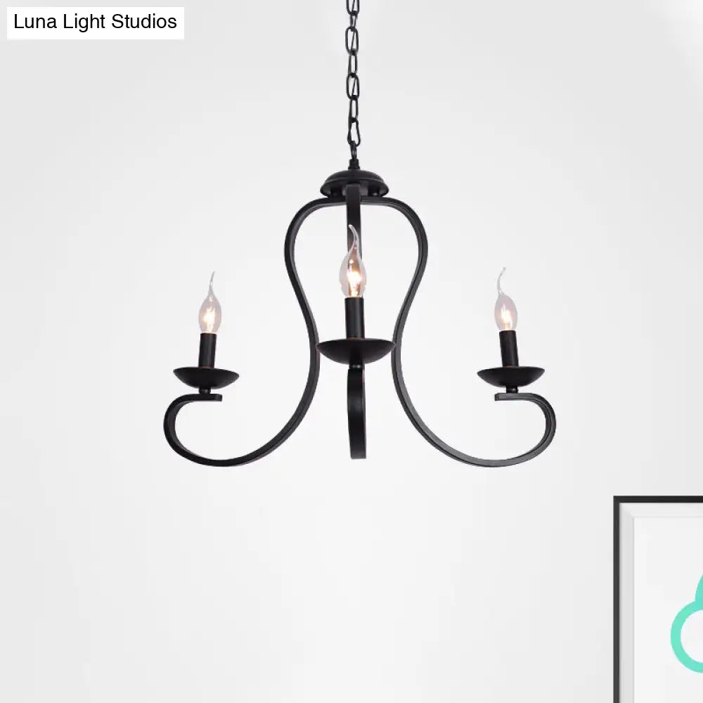 Flameless Industrial Candle Ceiling Lamp - 3/5 Bulb Metallic Hanging Light In Black For Living Room