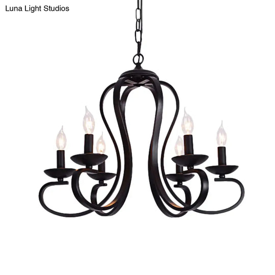 Flameless Industrial Candle Ceiling Lamp - 3/5 Bulb Metallic Hanging Light In Black For Living Room