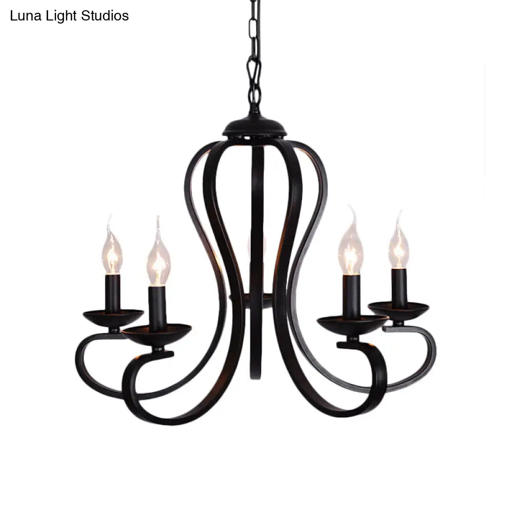 Flameless Candle Ceiling Lamp With Metallic Hanging Design - 3/5 Bulbs Black Ideal For Living Room