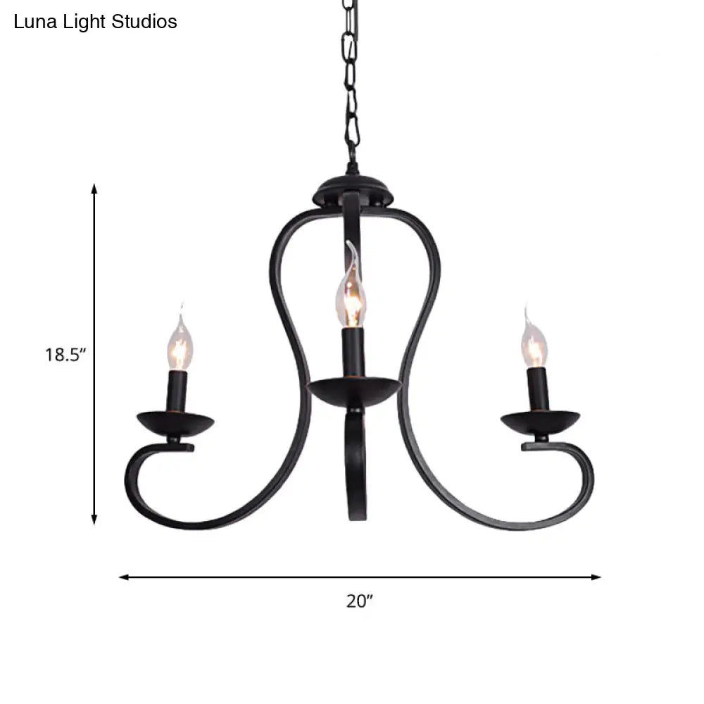 Flameless Industrial Candle Ceiling Lamp - 3/5 Bulb Metallic Hanging Light In Black For Living Room