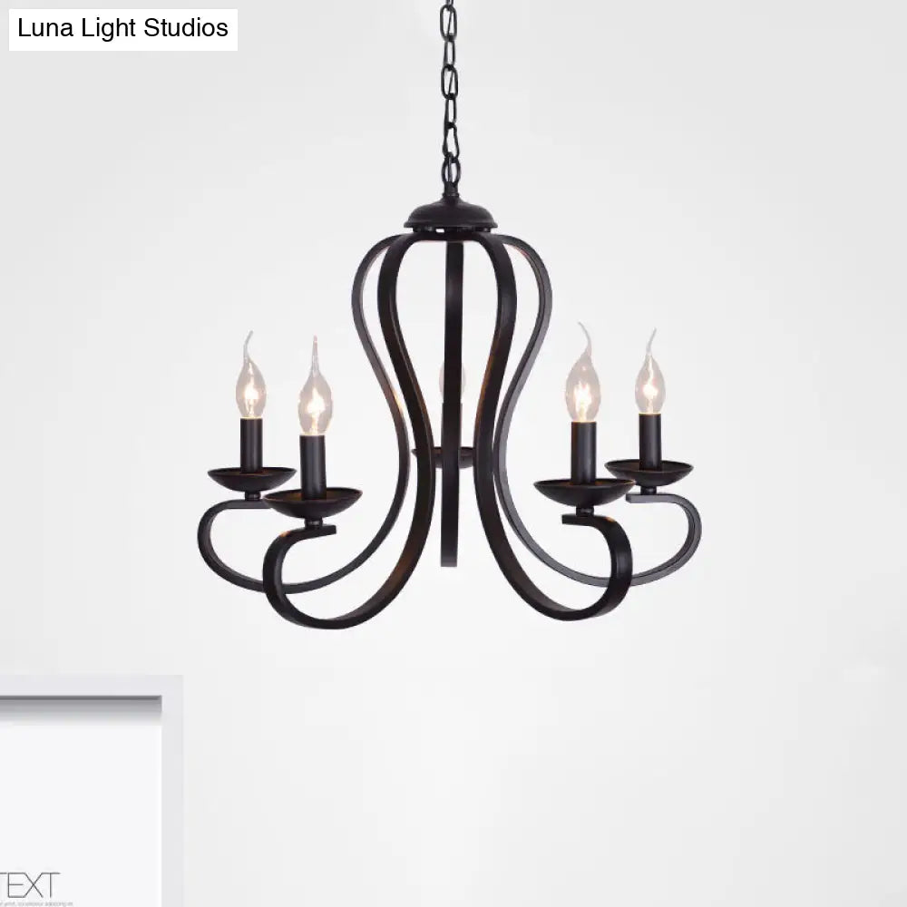 Flameless Industrial Candle Ceiling Lamp - 3/5 Bulb Metallic Hanging Light In Black For Living Room