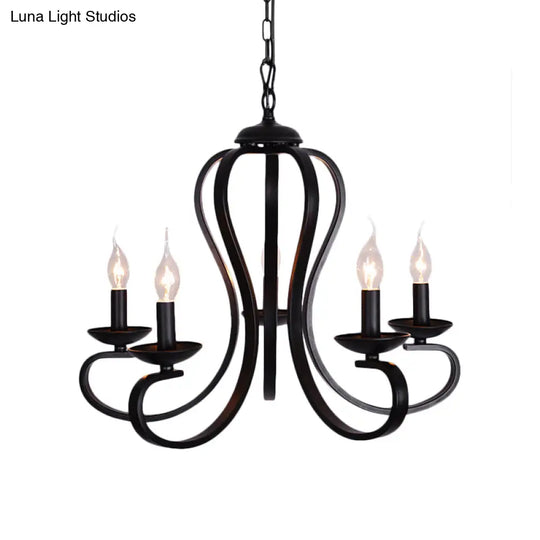 Flameless Industrial Candle Ceiling Lamp - 3/5 Bulb Metallic Hanging Light In Black For Living Room