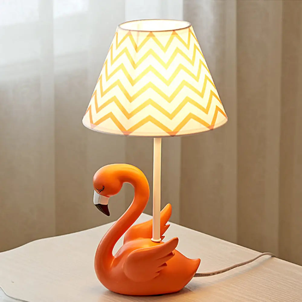 Flamingo Base Kids Cone Shade Nightstand Lamp: Pink Fabric 1 Head Table Lamp