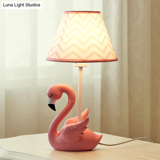 Flamingo Base Kids Cone Shade Nightstand Lamp: Pink Fabric 1 Head Table Lamp