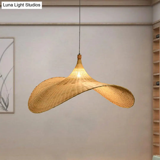 Flare Bamboo Living Room Pendant Lamp With Asia Flaxen Shade