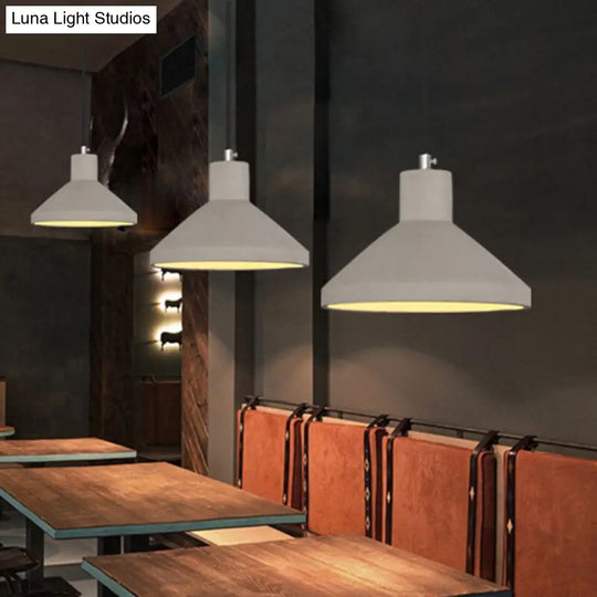 Antiqued Cement Coffee House Pendant Lamp: 1-Bulb Grey Hanging Light Kit With Wide Flare Design