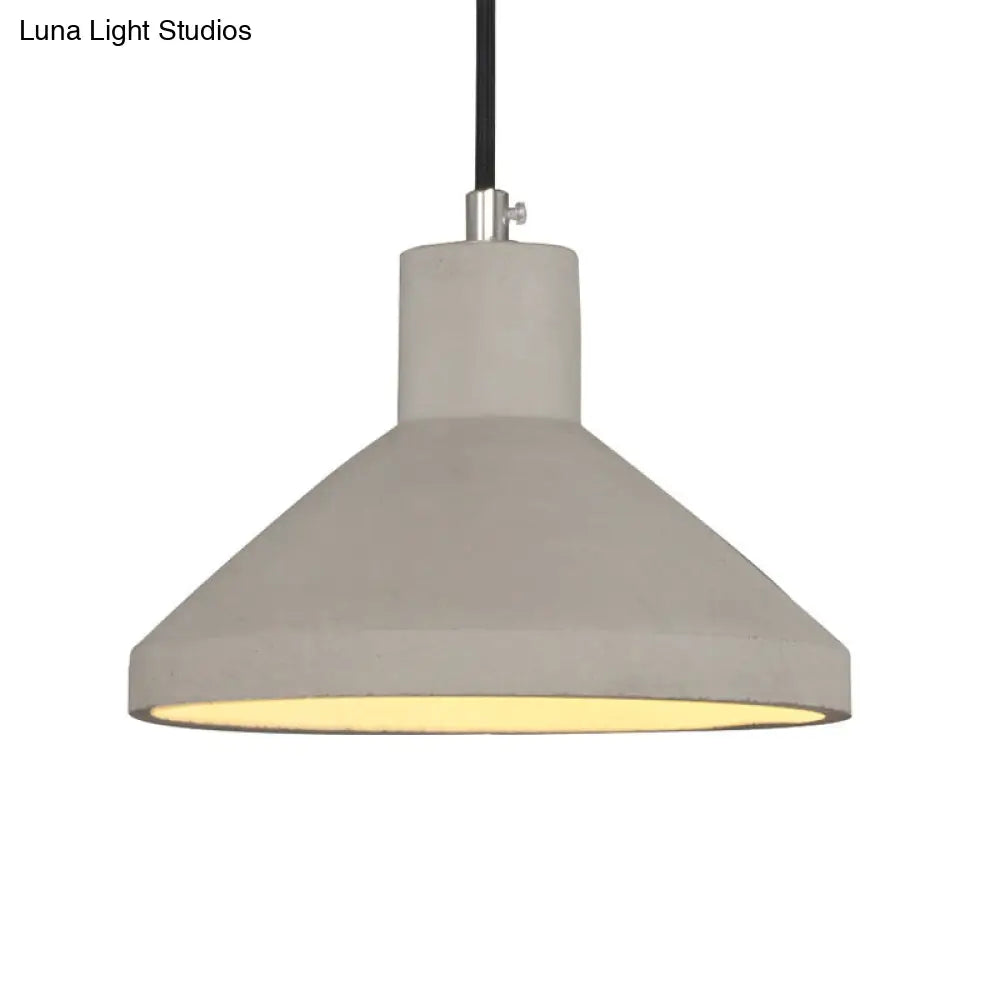 Antiqued Cement Coffee House Pendant Lamp: 1-Bulb Grey Hanging Light Kit With Wide Flare Design