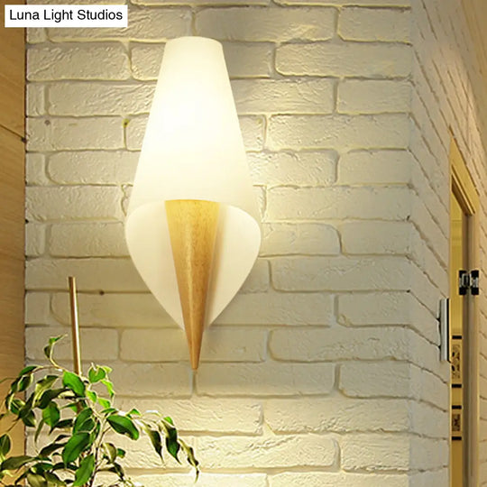 Flare Wall Sconce - Chinese White Glass With 1 Bulb For Living Room Lighting